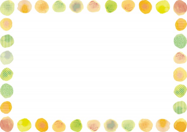 秋冬手書き丸円水彩画オレンジ色緑色ドット柄水玉模様ラインフレーム飾り枠見出し背景素材壁紙無料イラストフリー素材 無料イラスト素材 素材ラボ