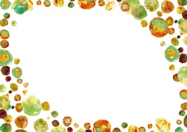 秋冬ブラウンとグリーンの手描き水彩画ドット柄水玉模様フレーム飾り枠無料イラストフリー素材 無料イラスト素材 素材ラボ