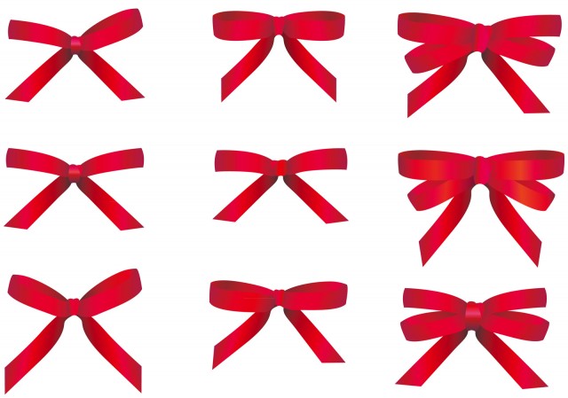 赤いシンプルなリボン結びシルエットアイコン装飾ギフトプレゼント飾り無料イラストフリー素材セット 無料イラスト素材 素材ラボ