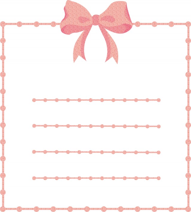 ピンク色リボン装飾付シンプルメッセージカードメモ帳フレーム飾り枠無料イラストフリー素材 無料イラスト素材 素材ラボ