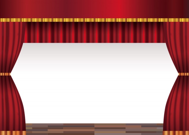 学校体育館の舞台ステージ赤い緞帳カーテンフレーム飾り枠背景素材壁紙無料イラストフリー素材 無料イラスト素材 素材ラボ