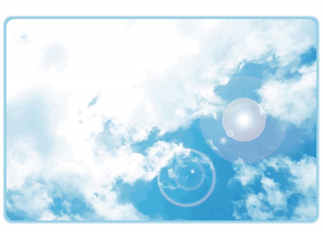 青空角丸ポストカード太陽フレアと白い雲背景素材無料イラストフリー素材 無料イラスト素材 素材ラボ
