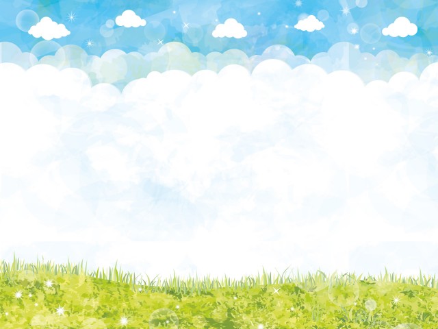 手描き水彩画青空と白い雲とキラキラ草原広場フレーム飾り枠背景素材壁紙無料イラストフリー素材 無料イラスト素材 素材ラボ