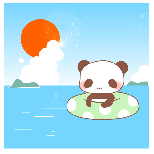 夏の海を満喫するパンダちゃんのイラスト 無料イラスト素材 素材ラボ