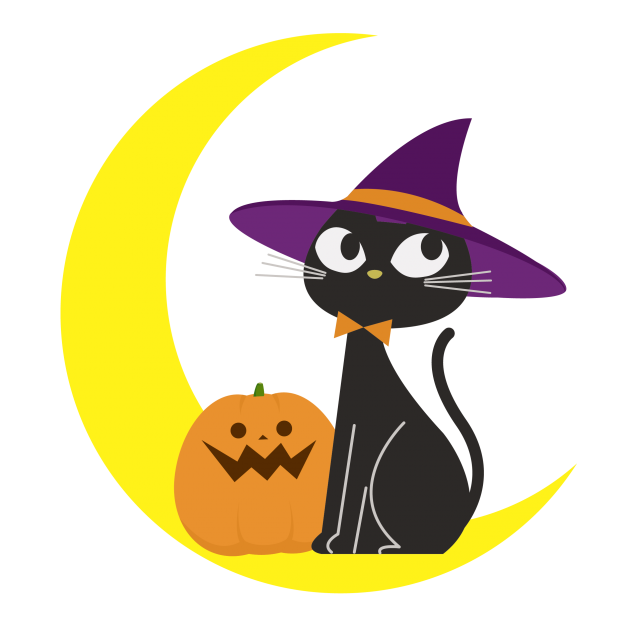 ハロウィン 黒猫 と 三日月 と ジャックオランタン かわいい イラスト 無料イラスト素材 素材ラボ