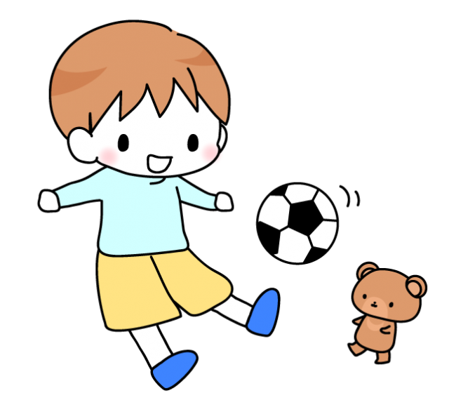 サッカーをする男の子とくま 無料イラスト素材 素材ラボ