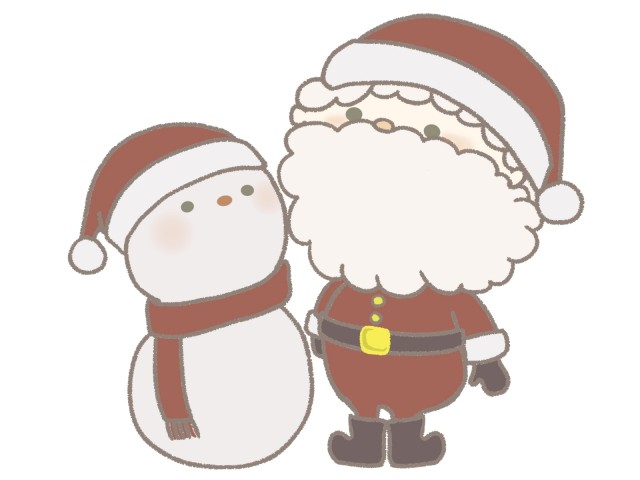クリスマス 上を見上げるサンタさんと雪だるまのイラスト 無料イラスト素材 素材ラボ