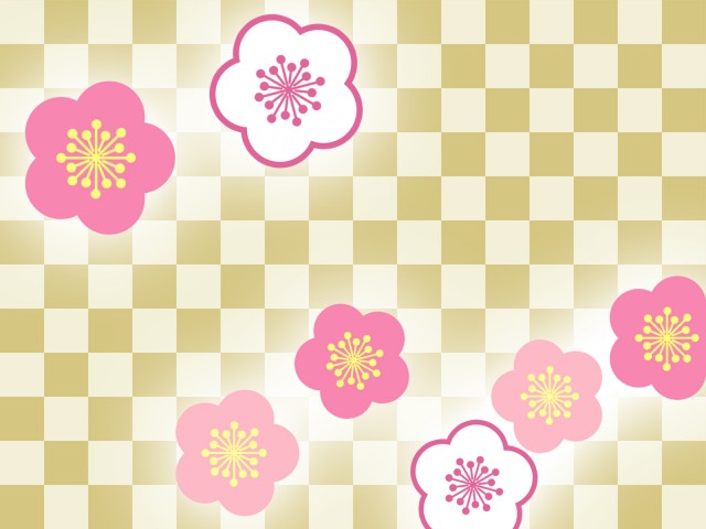 市松模様と梅の花の壁紙シンプル背景素材イラスト 無料イラスト素材 素材ラボ