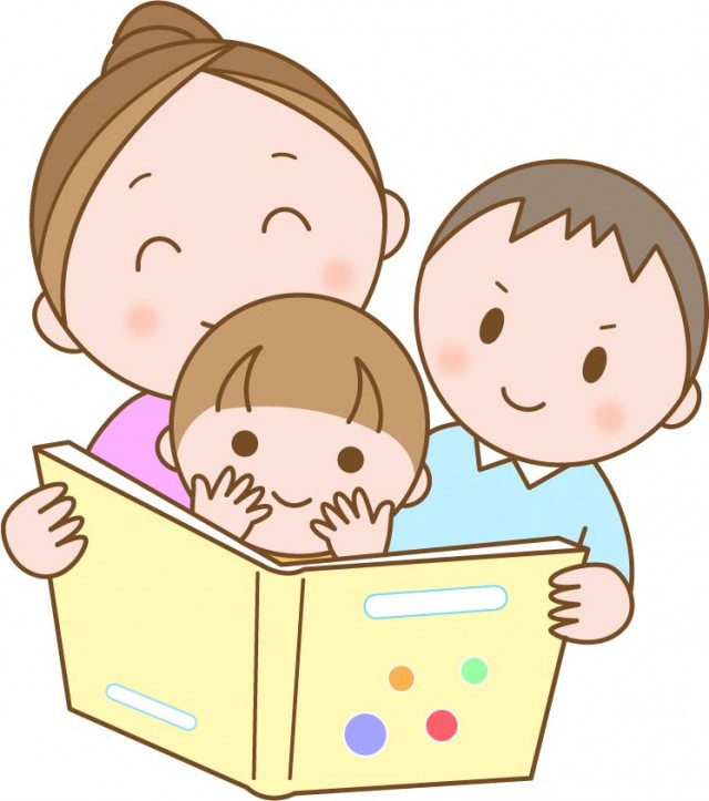 絵本の読み聞かせをするママと子どもたち 無料イラスト素材 素材ラボ