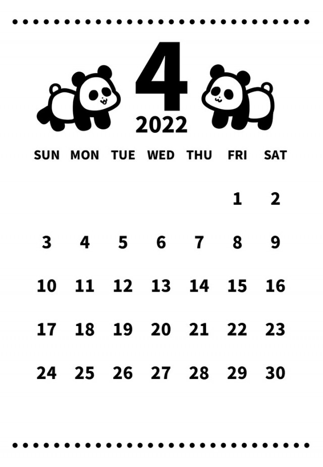 22年 ４月 パンダの双子のモノクロカレンダー 無料イラスト素材 素材ラボ