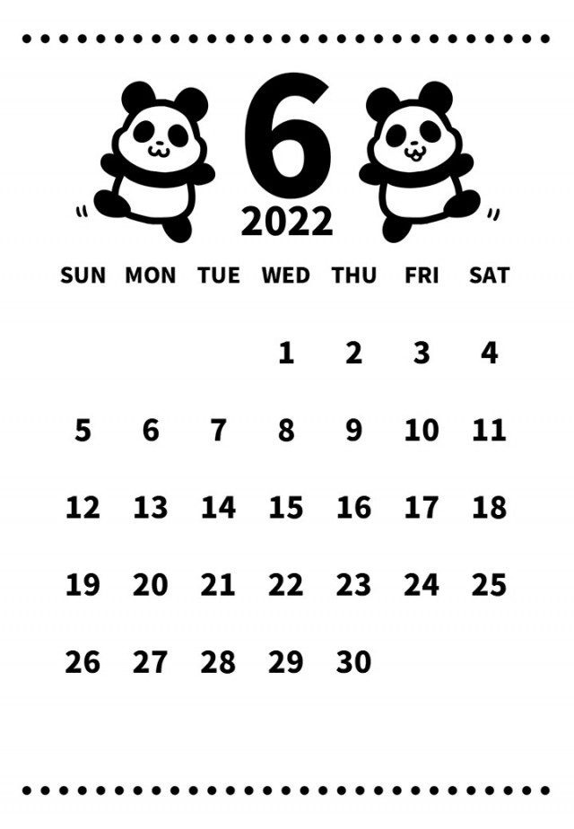 22年 ６月 パンダの双子のモノクロカレンダー 無料イラスト素材 素材ラボ