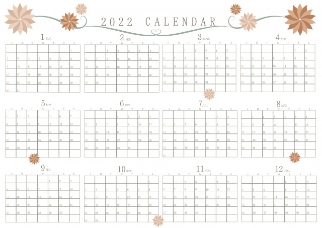 ２０２２年カレンダー サイズの年間カレンダー シンプルでかわいい花柄のイラスト 無料イラスト素材 素材ラボ