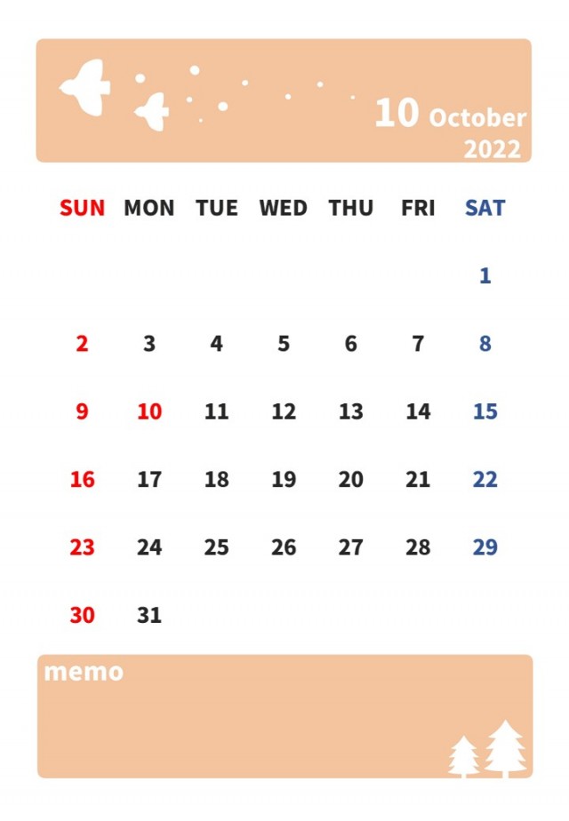 22年 10月 北欧風シンプルカレンダー 無料イラスト素材 素材ラボ