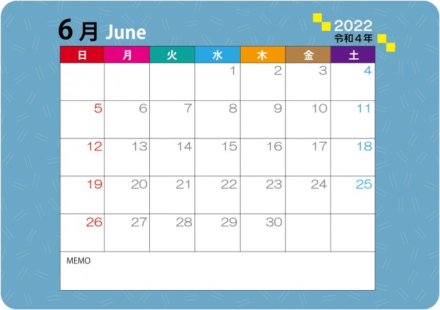 22年 6月calendar 横型のかわいい柄のカレンダーです サイズ 無料イラスト素材 素材ラボ