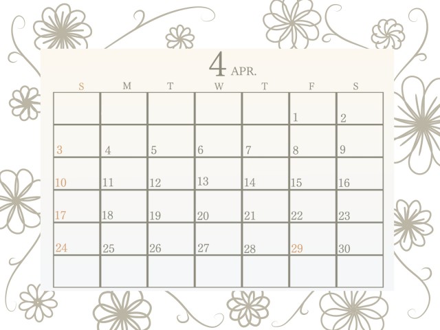 ２０２２年　シンプルな花柄の塗り絵カレンダー　４月