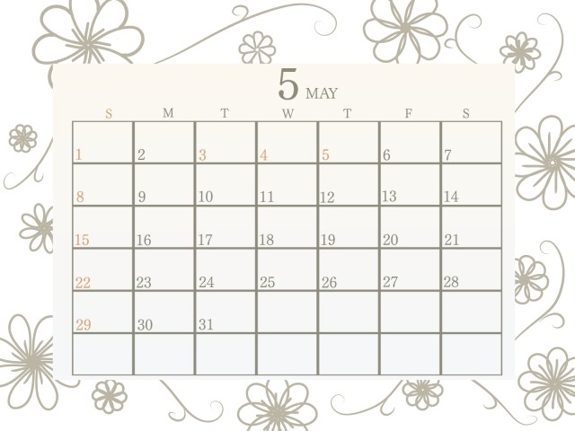２０２２年　シンプルな花柄の塗り絵カレンダー　5月