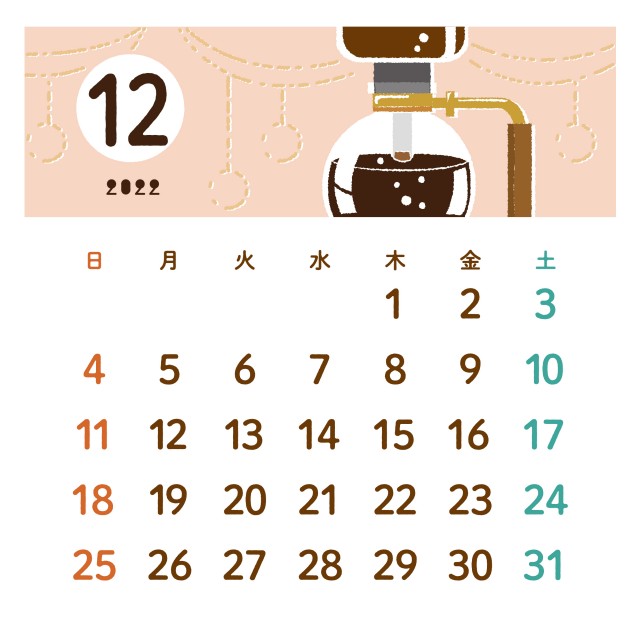 12月　2022 コーヒーカレンダー（A4　正方形）