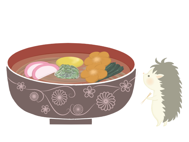 年越し蕎麦を食べたいハリネズミのイラスト 無料イラスト素材 素材ラボ