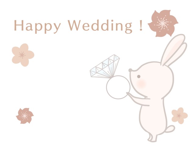 結婚祝いのカード シンプルな花と指輪を持って差し出すウサギのイラスト 無料イラスト素材 素材ラボ