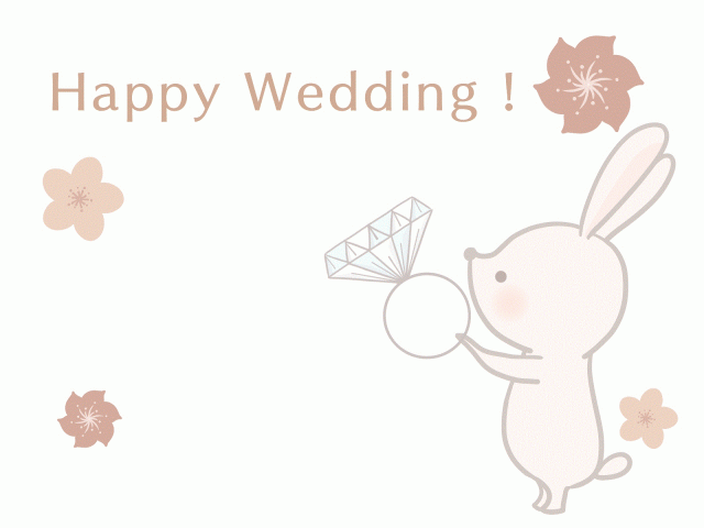 結婚祝いのカード シンプルな花と指輪を持って差し出すウサギのイラスト 無料イラスト素材 素材ラボ