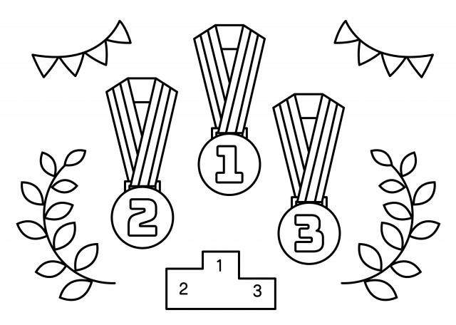 メダルと表彰台の塗り絵 無料イラスト素材 素材ラボ
