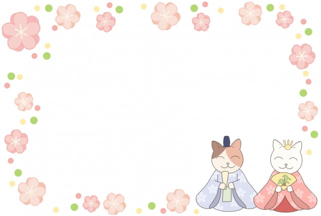 ねこのお雛様と桃の花のフレーム 雛祭りイラスト 透過png 無料イラスト素材 素材ラボ