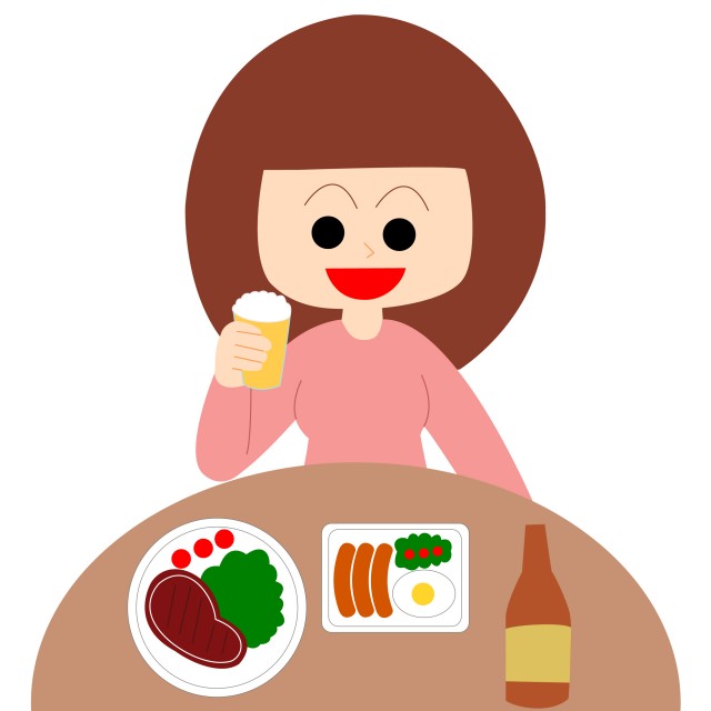 食事をしながらビールを飲む女性 無料イラスト素材 素材ラボ