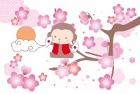 桃色の花と猿の年…