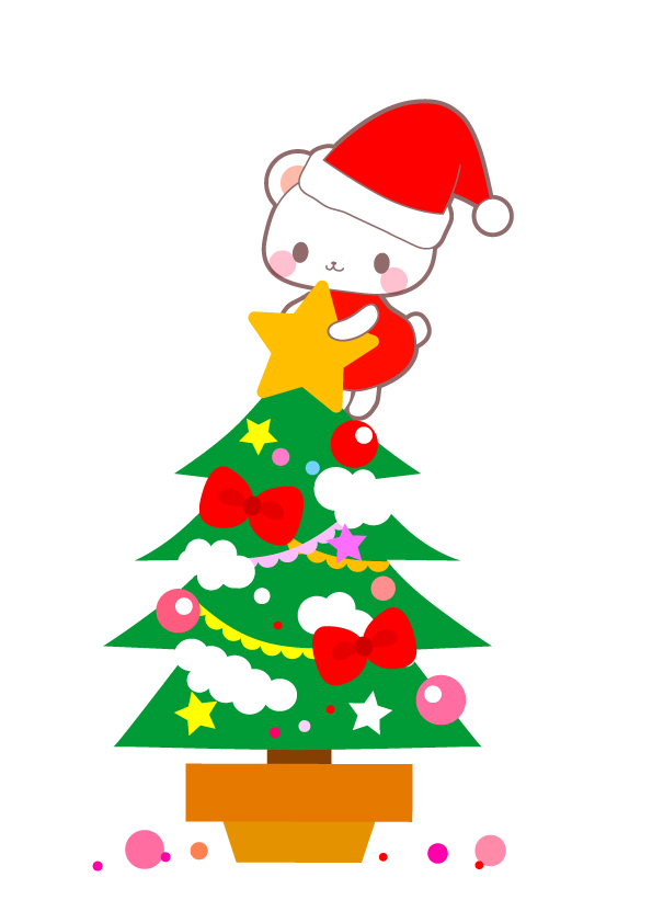クリスマスツリーに白クマサンタさんイラスト素材 無料イラスト素材 素材ラボ