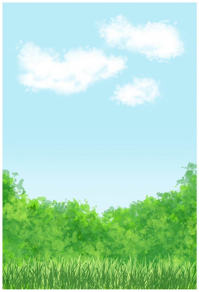 水彩風の雲と草原の背景素材