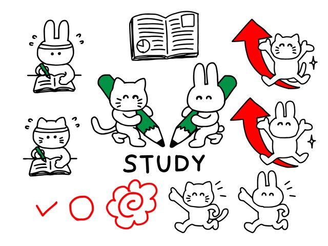 勉強するうさぎと猫のイラストセット 無料イラスト素材 素材ラボ