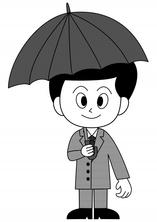 傘をさす会社員 白黒 無料イラスト素材 素材ラボ