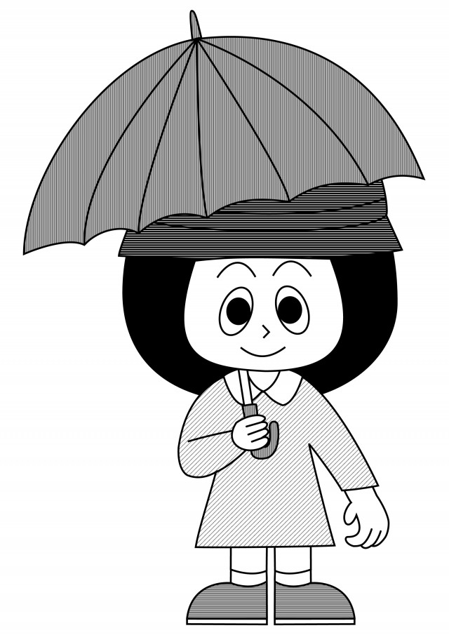 傘をさす幼稚園児 女の子 白黒 無料イラスト素材 素材ラボ