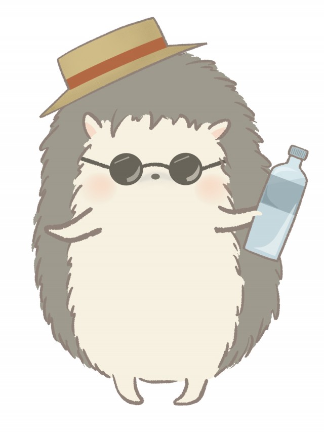 熱中症対策 ペットボトルを持って立つハリネズミのイラスト 無料イラスト素材 素材ラボ