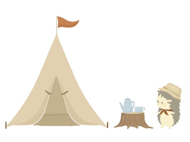 アウトドア テントとハリネズミのイラスト 無料イラスト素材 素材ラボ