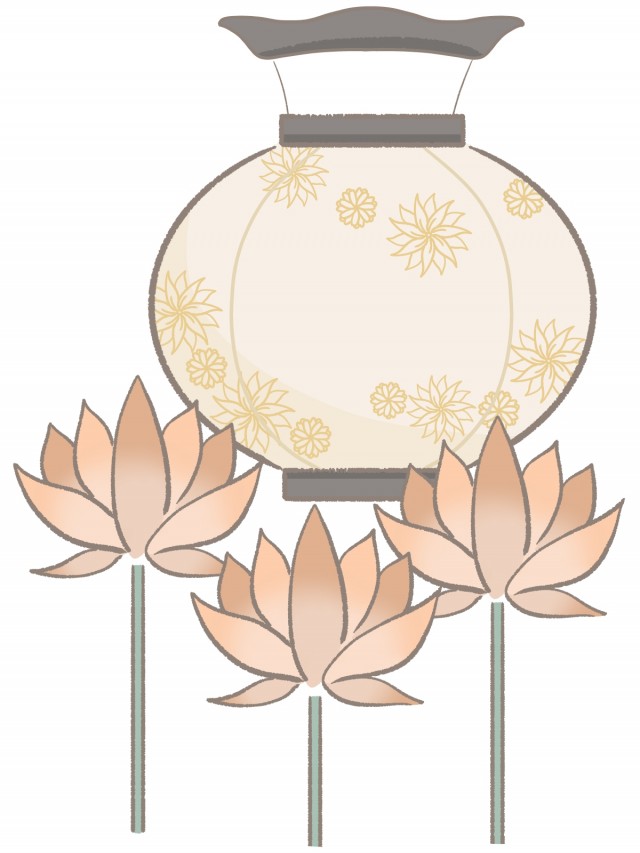 お盆提灯とハスの花のイラスト 無料イラスト素材 素材ラボ