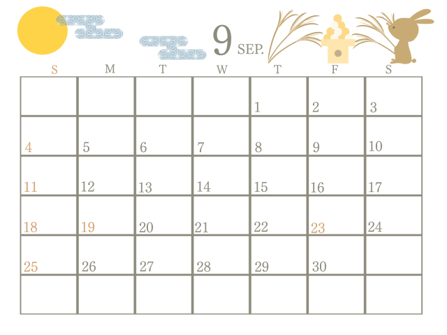 ２０２２年 ９月のカレンダー お月見 無料イラスト素材 素材ラボ