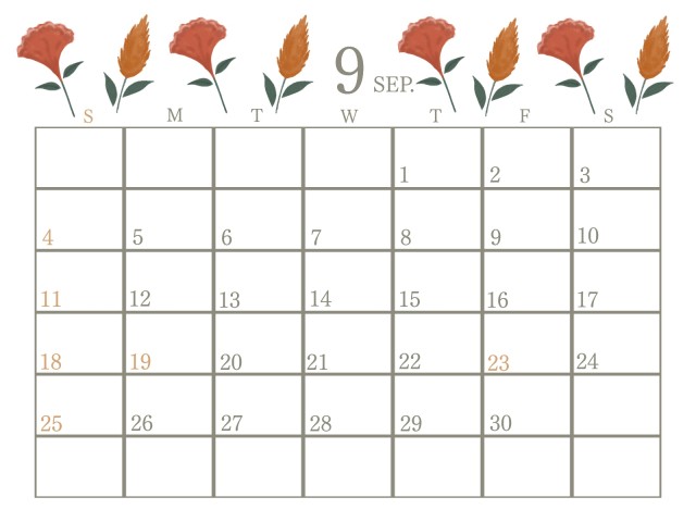 ２０２２年 ９月のカレンダー ケイトウ 無料イラスト素材 素材ラボ