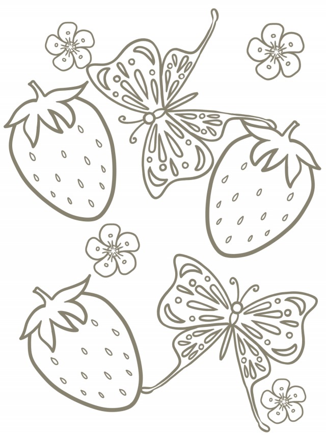 イチゴとチョウのぬり絵イラスト
