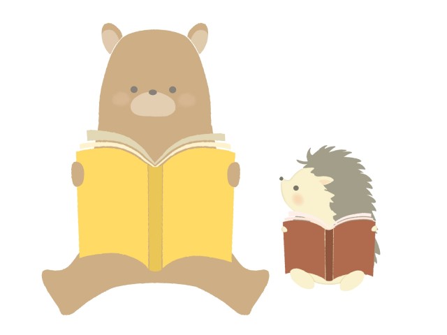 読書の秋 本を読むクマとハリネズミのイラスト 無料イラスト素材 素材ラボ