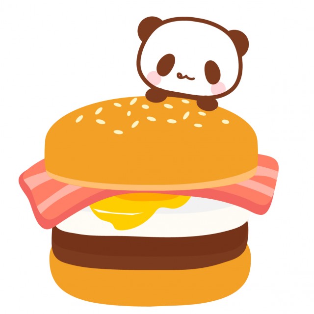 ハンバーガーとかわいいパンダちゃん付きイラスト素材