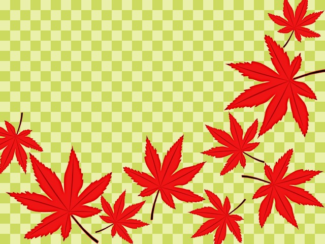 市松模様と紅葉の葉っぱ壁紙シンプル背景素材イラスト　