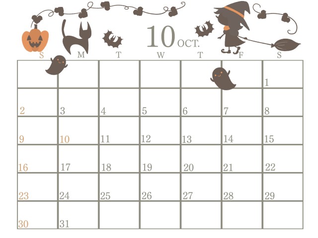 ２０２２年１０月のカレンダーイラスト（横）ハロウィン