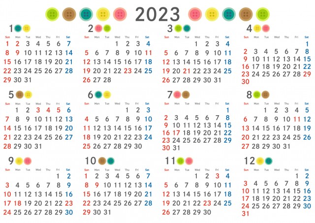 かわいいボタン 年間カレンダー 23 令和5年 無料イラスト素材 素材ラボ