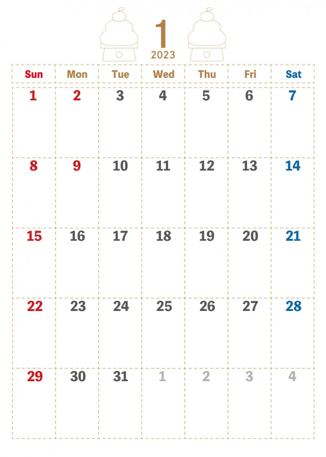 ドット線柄 23年1月 カレンダー おもち 縦 無料イラスト素材 素材ラボ