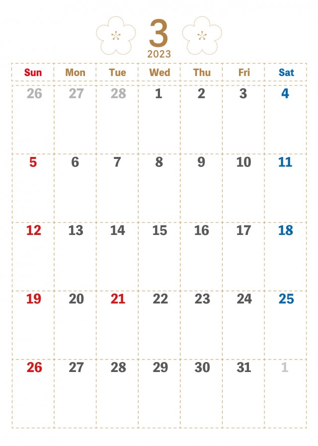 ドット線柄 23年3月 カレンダー 桃 縦 無料イラスト素材 素材ラボ