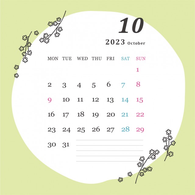 スクエア型の月間カレンダー（2023年・10月）