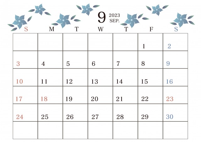 ２０２３年９月のカレンダー 季節の花のあるカレンダー 桔梗 無料イラスト素材 素材ラボ