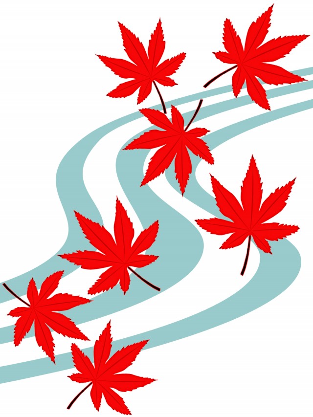 紅葉と流水模様の壁紙シンプル背景素材イラスト