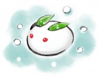 筆絵の雪ウサギの…